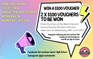Read more about the article Win $100 gift card at Parent/Teacher/Student Interviews Wednesday 28th June
